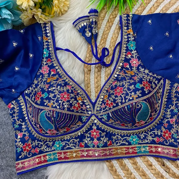 Royal_Blue_Silk_Embroidered_Floral_Blouse_For_Women