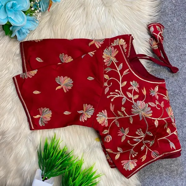 Maroon_Silk_Embroidered_Floral_Blouse_For_Women