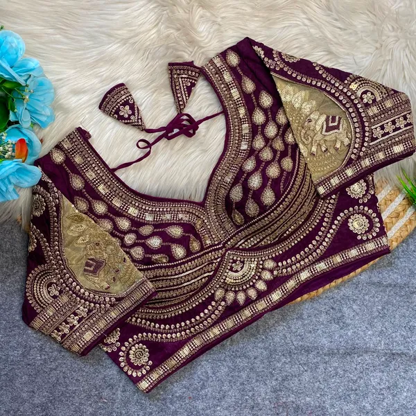 Wine_fendy_Silk_Sequin_Embroidered_Work_Blouse_For_Women