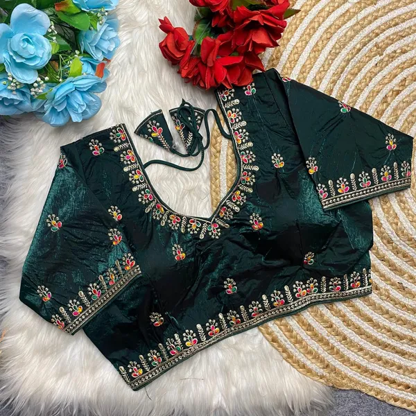 Dark_Green_Fendy_Silk_Embroidered_Blouse_For_Women