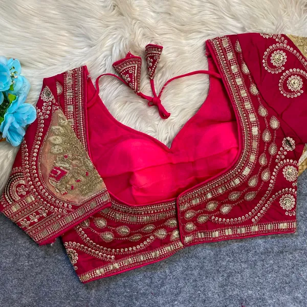 Red_Silk_Embroidered_Sequin_Work_Blouse_For_Women