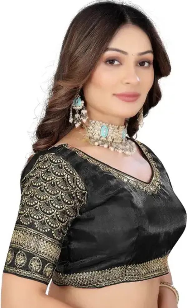 Black_Silk_Embroidered_Elbow_Sleeve_Blouse_For_Women