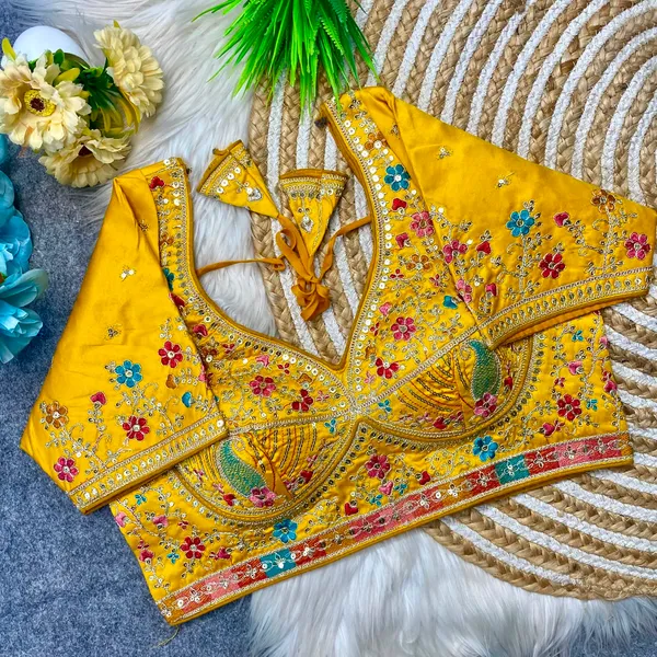 Yellow_Silk_Embroidered_Sequin_Work_Blouse_For_Women