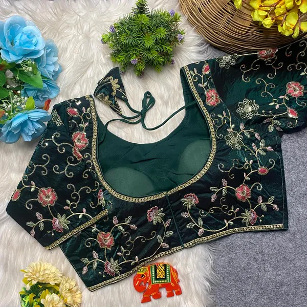 Dark_Green_Silk_Embroidered_Blouse_For_Women