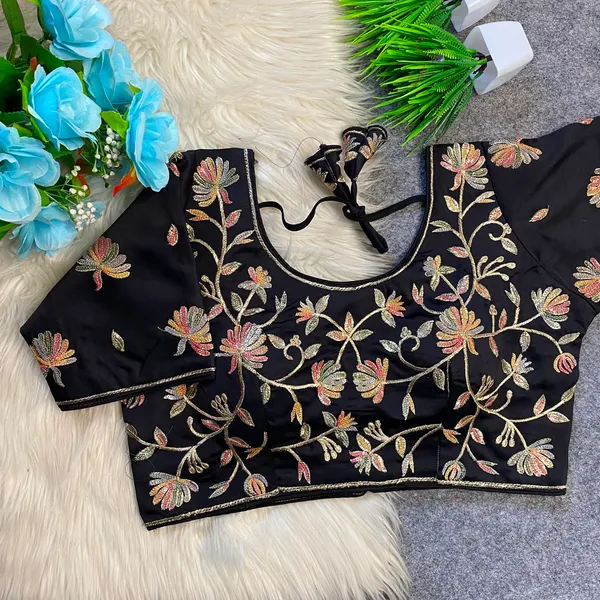 Black_Silk_Embroidered_Floral_Blouse_For_Women