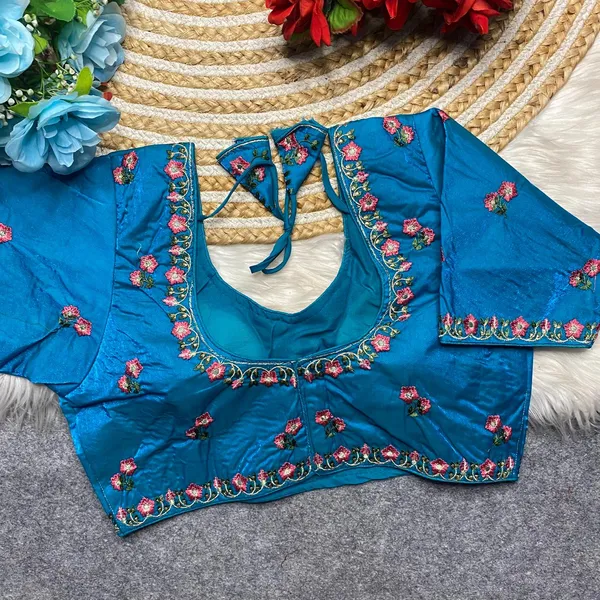 Blue_Silk_Embroidered_Floral_Blouse_For_Women