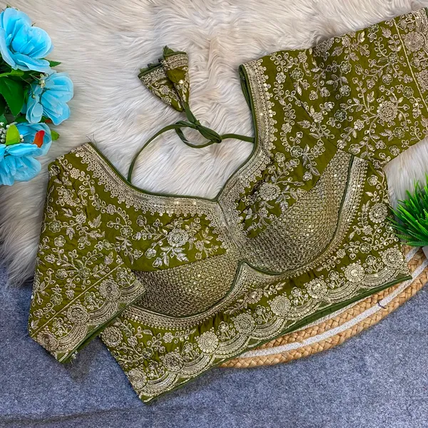 Olive_Green_Fendy_Silk_Sequince_Embroidered_Work_Blouse_For_Women