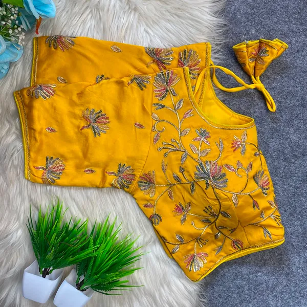 Yellow_Silk_Embroidered_Floral_Blouse_For_Women