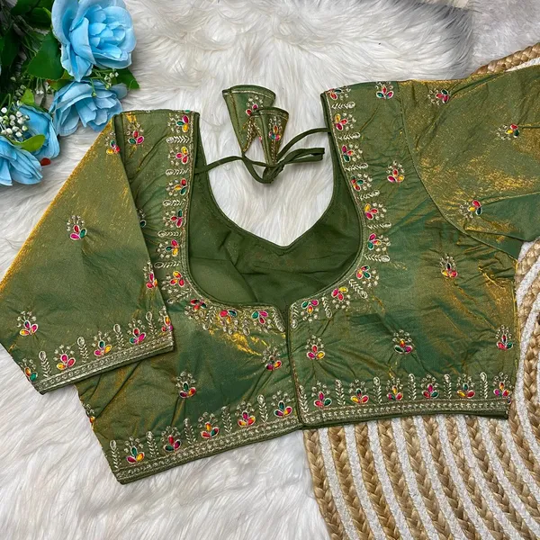 Olive_Green_Silk_Floral_Embroidered_Blouse_For_Women