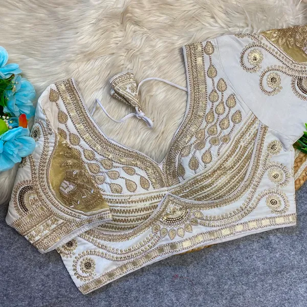 White_Silk_Embroidered_Sequin_Work_Blouse_For_Women