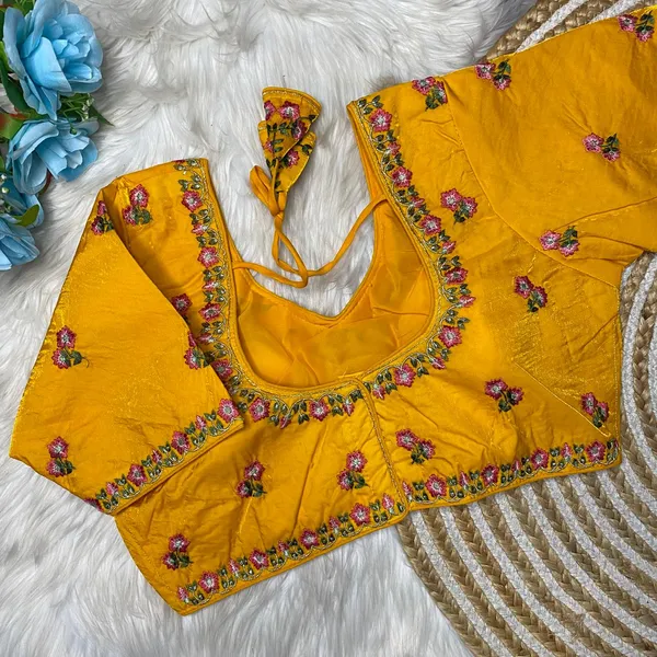 Yellow_Silk_Embroidered_Floral_Blouse_For_Women