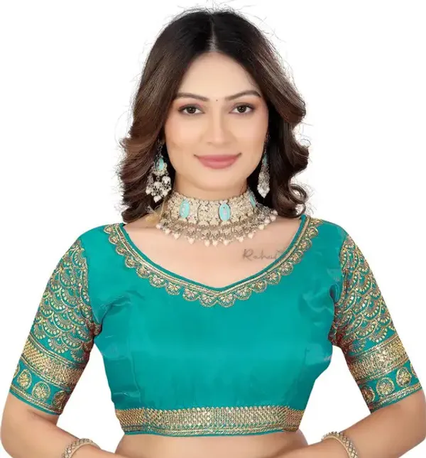 Green_Silk_Embroidered_Blouse_For_Women