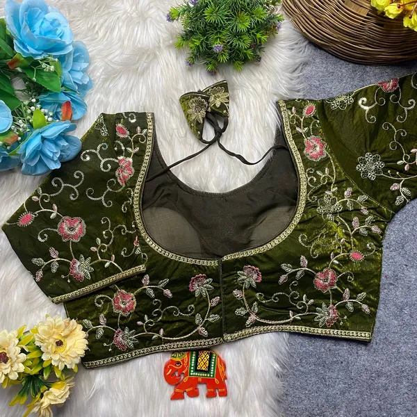 Dark_Mehandi_Silk_Embroidered_Blouse_For_Women