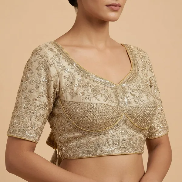 Beige_Silk_Embroidered_Sequin_Work_Blouse_For_Women