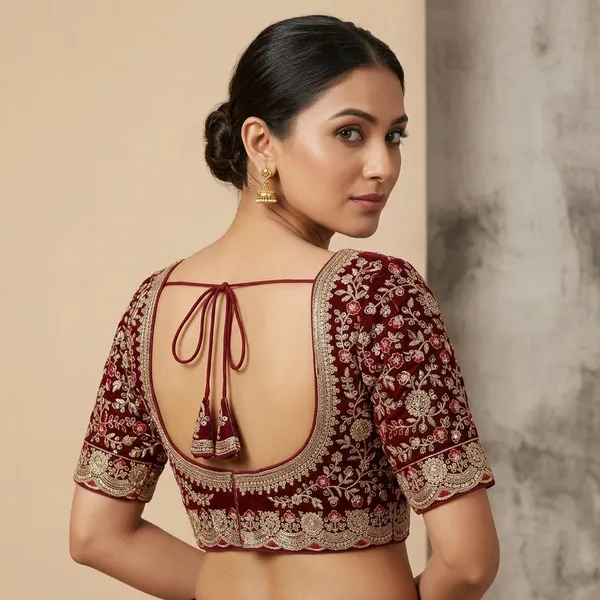 Maroon_Fendy_Silk_Sequence_Embroidery_Work_Blouse_For_Women