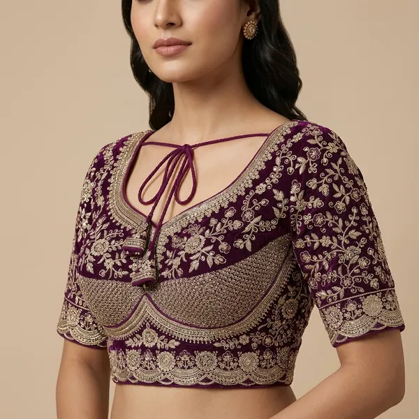 Maroon_Silk_Embroidered_Sequin_Work_Blouse_For_Women