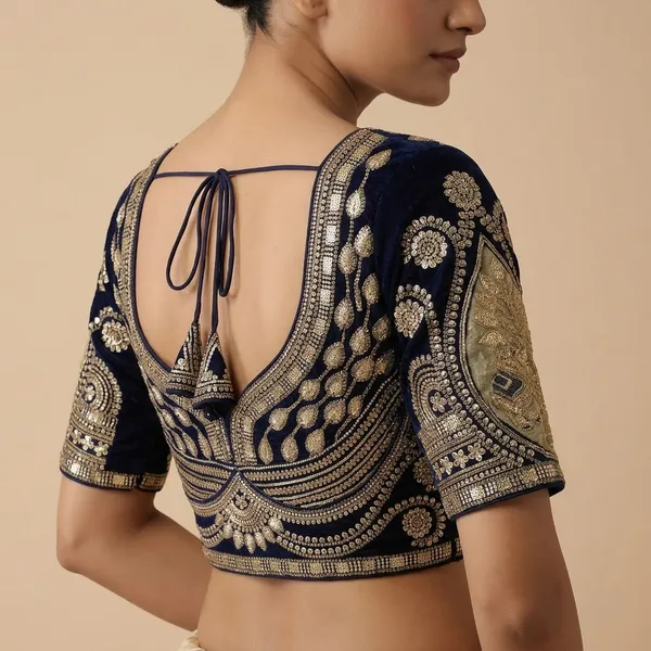 Blue_Silk_Embroidered_Sequin_Work_Blouse_For_Women