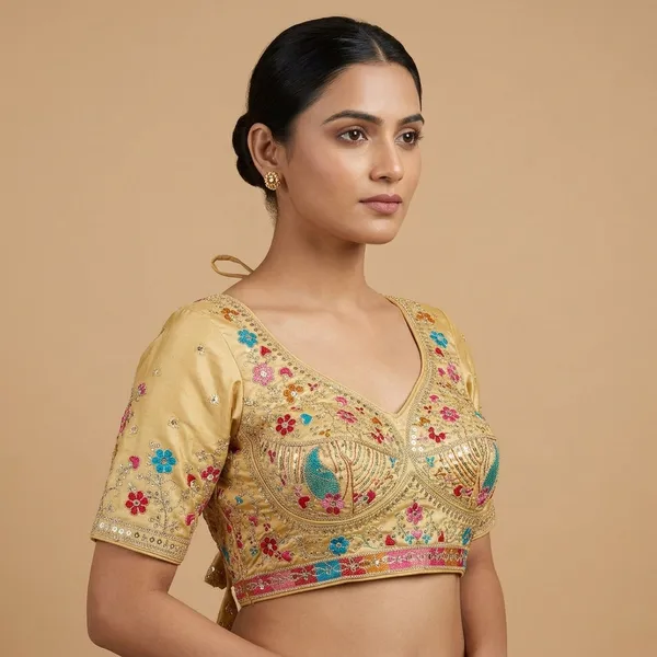 Golden_Silk_Embroidered_Floral_Motif_Blouse_For_Women
