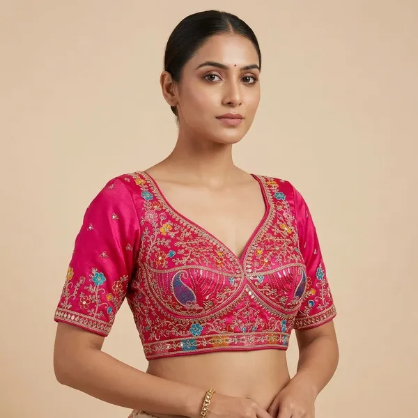 Pink_Silk_Embroidered_Sequin_Blouse_For_Women