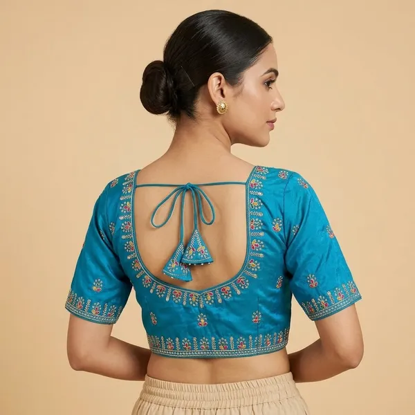 Blue_Fendy_Silk_Multi_Thread_Embroidered_Ethnic_Blouse_For_Women