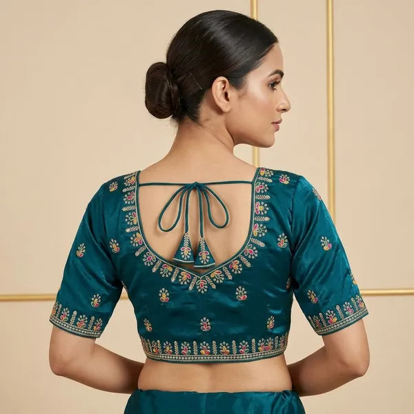 Teal_Silk_Embroidered_Blouse_For_Women