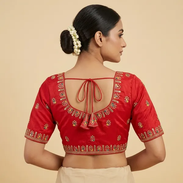 Red_Fendy_Silk_Embroidered_Multi_Thread_Work_Blouse_For_Women