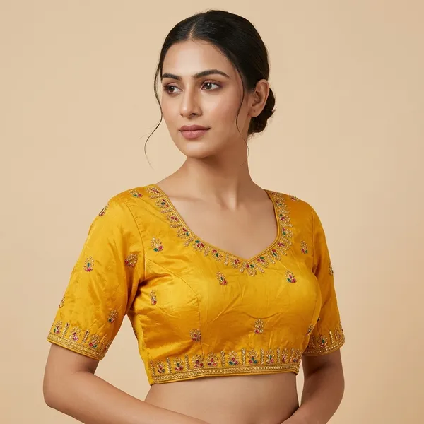 Yellow_fendy_Silk__Embroidered_Blouse_For_Women