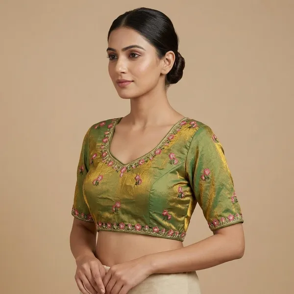 Green_Silk_Embroidered_Blouse_For_Women