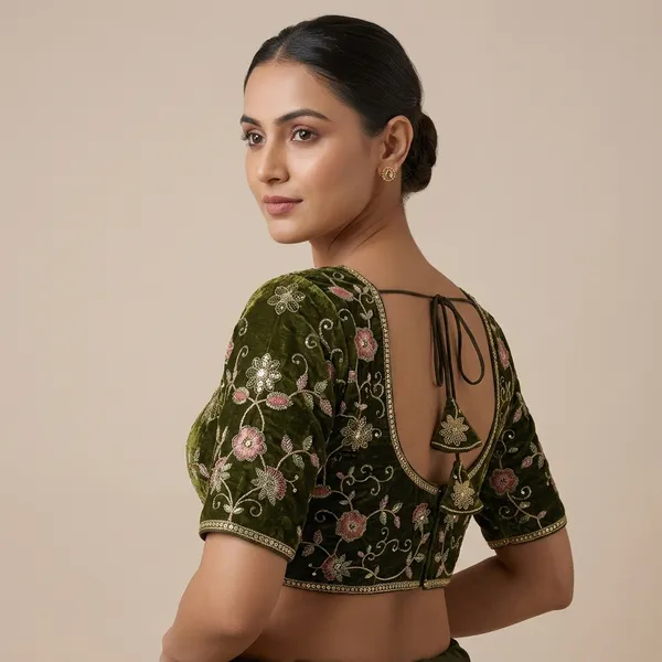 Dark_Mehandi_Silk_Embroidered_Blouse_For_Women