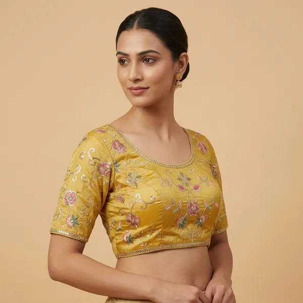 Yellow_Silk_Embroidered_Blouse_For_Women