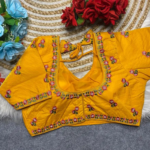Yellow_Silk_Embroidered_Floral_Blouse_For_Women