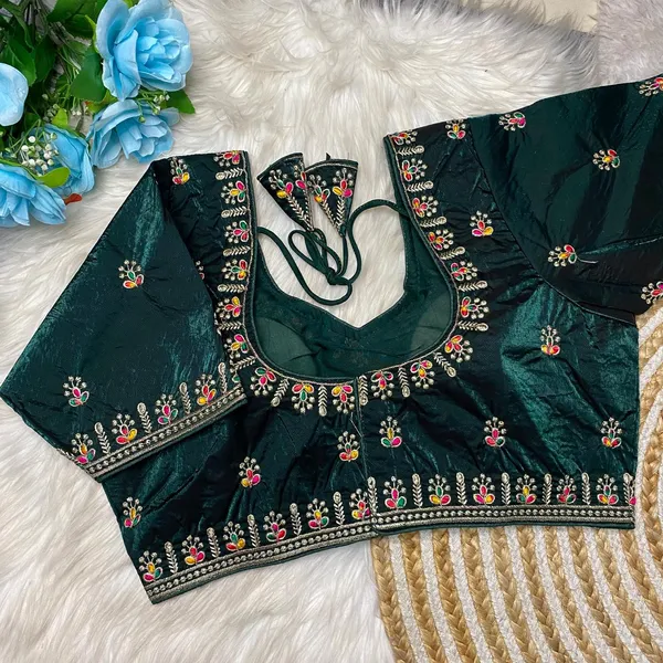 Dark_Green_Fendy_Silk_Embroidered_Blouse_For_Women