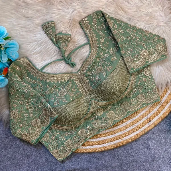 Green_Silk_Embroidered_Tassel_Tie_Blouse_For_Women