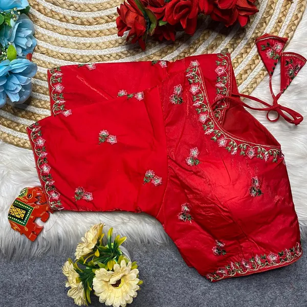 Red_Silk_Embroidered_Sequin_Work_Blouse_For_Women