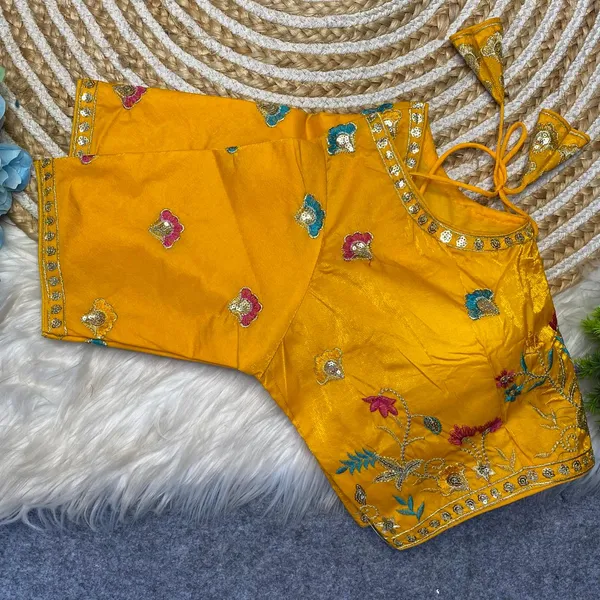 Yellow_Silk_Embroidered_Mirror_Work_Blouse_For_Women