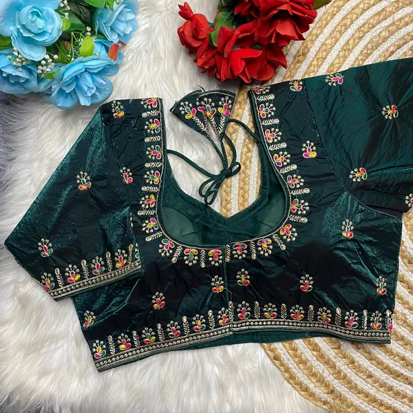Dark_Green_Fendy_Silk_Embroidered_Blouse_For_Women