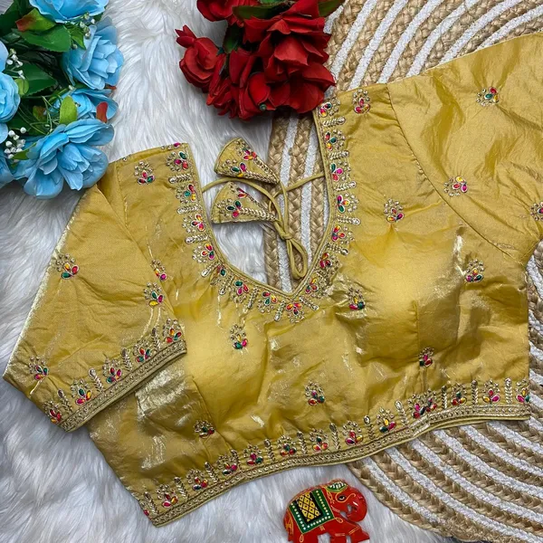 Golden_Silk_Embroidered_Blouse_For_Women