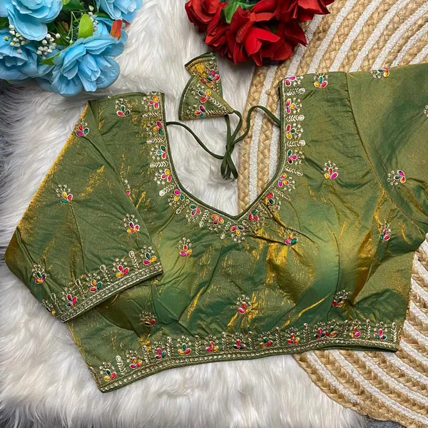 Olive_Green_Silk_Floral_Embroidered_Blouse_For_Women