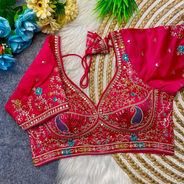 Pink_Silk_Embroidered_Sequin_Blouse_For_Women