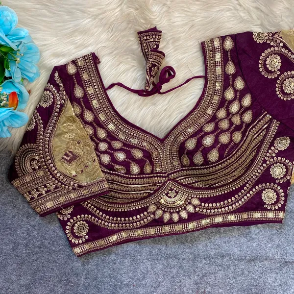 Wine_fendy_Silk_Sequin_Embroidered_Work_Blouse_For_Women