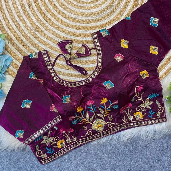 Wine_Silk_Embroidered_Blouse_For_Women