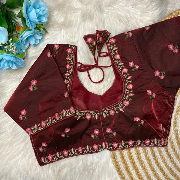 Maroon_Silk_Embroidered_Floral_Blouse_For_Women