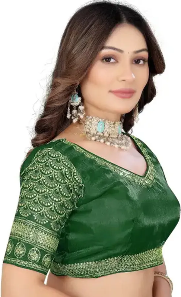 Green_Silk_Embroidered_Sequence_Work_Blouse_For_Women
