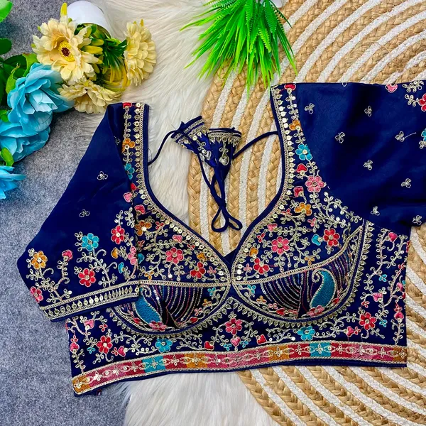 Navy_Blue_Silk_Embroidered_Floral_Blouse_For_Women
