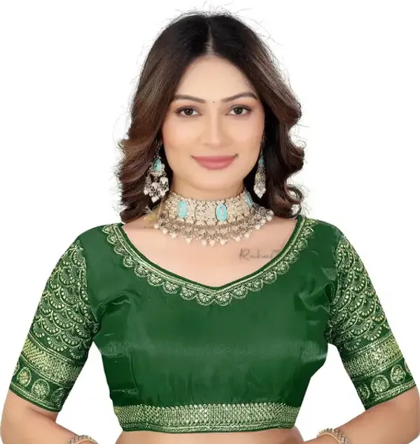 Green_Silk_Embroidered_Sequence_Work_Blouse_For_Women