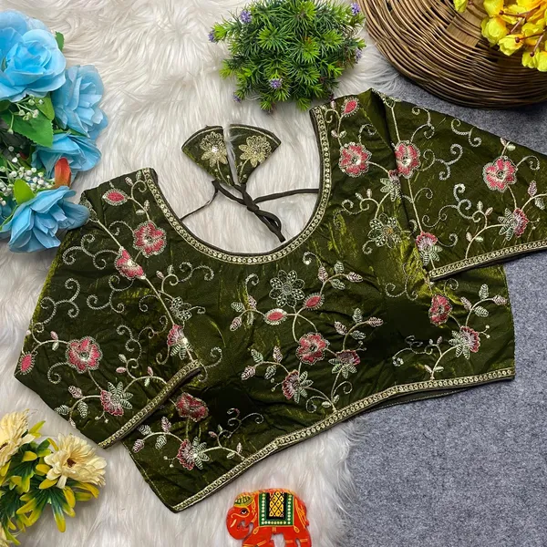 Dark_Mehandi_Silk_Embroidered_Blouse_For_Women