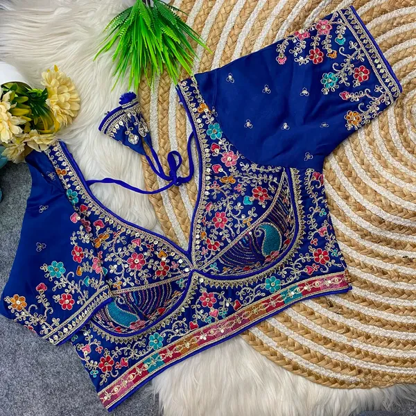 Royal_Blue_Silk_Embroidered_Floral_Blouse_For_Women