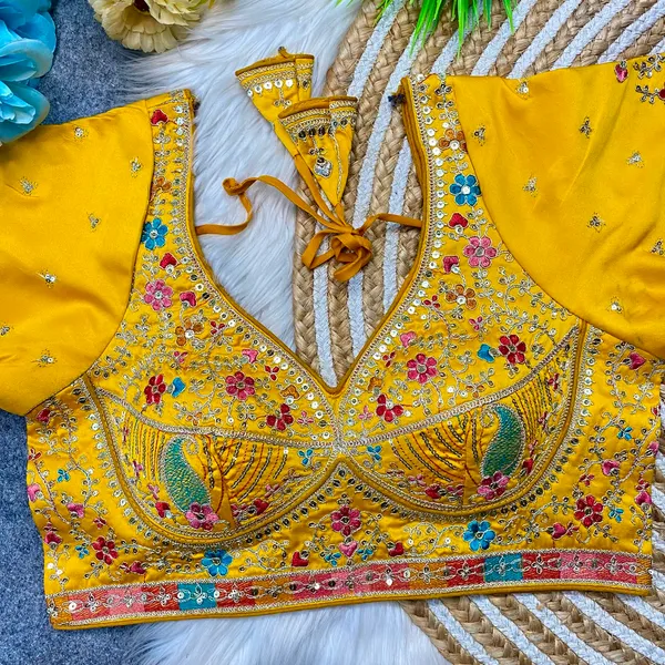 Yellow_Silk_Embroidered_Sequin_Work_Blouse_For_Women