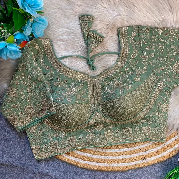 Green_Silk_Embroidered_Tassel_Tie_Blouse_For_Women