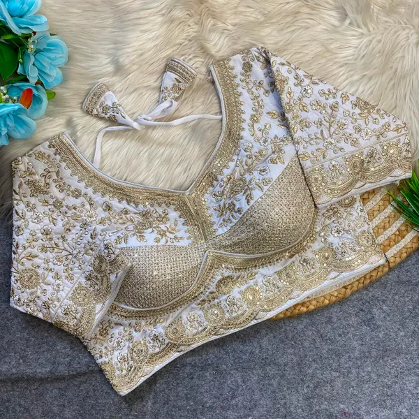 White_Fendy_Silk_Embroidered_Sequin_Work_Blouse_For_Women